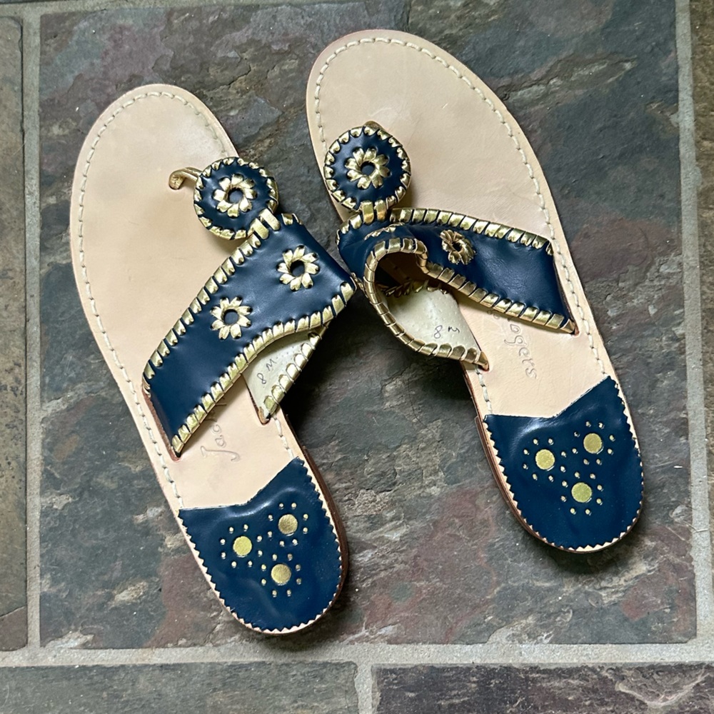 LIKE NEW Jacks Flat Sandal - Midnight and Gold